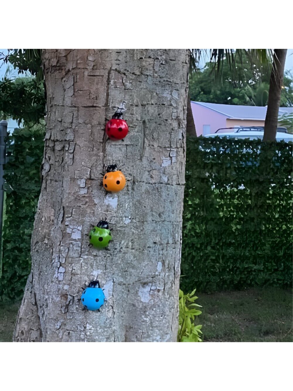 Metal Ladybugs Outdoor Wall Art Decor for Yard 4 Pack, 3.9inch Rustproof